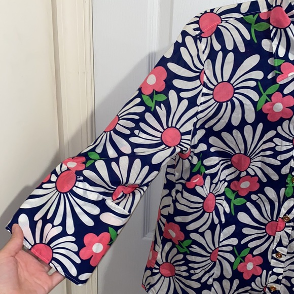 LILLY PULITZER VINTAGE RETRO FLORAL PRINT BUTTON UP 3/4 SLEEVE SHIRT SIZE 12 - Picture 4 of 7